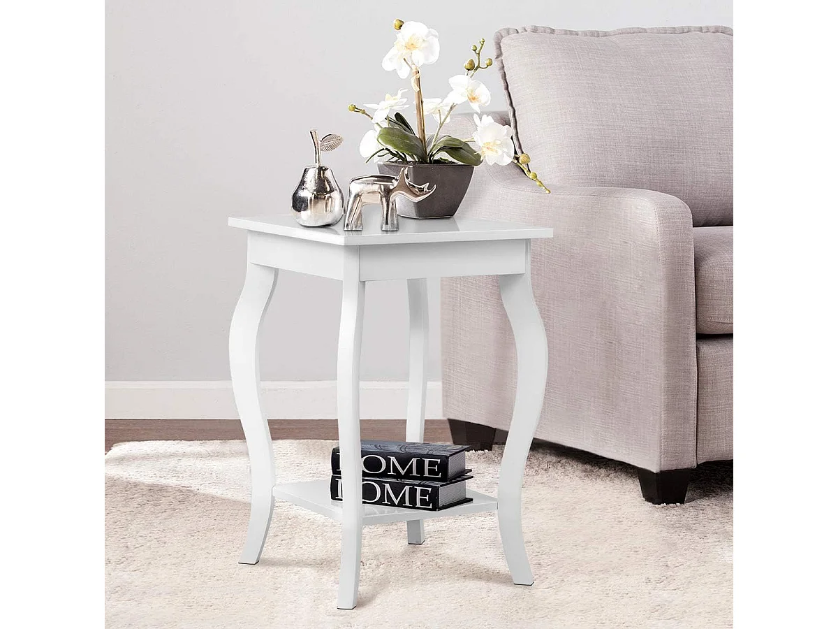 Table d'Appoint, Table de Chevet 2 Niveaux, Bout de Canapé Carré avec Patins Antidérapants pour Chambre, Salon, 40 x 40 x 60 cm, Blanc