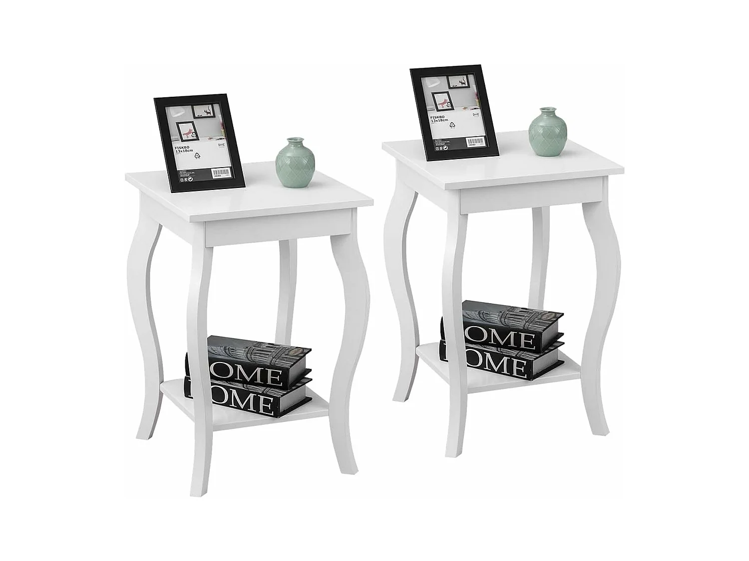 Table d'Appoint, Table de Chevet 2 Niveaux, Bout de Canapé Carré avec Patins Antidérapants pour Chambre, Salon, 40 x 40 x 60 cm, Blanc