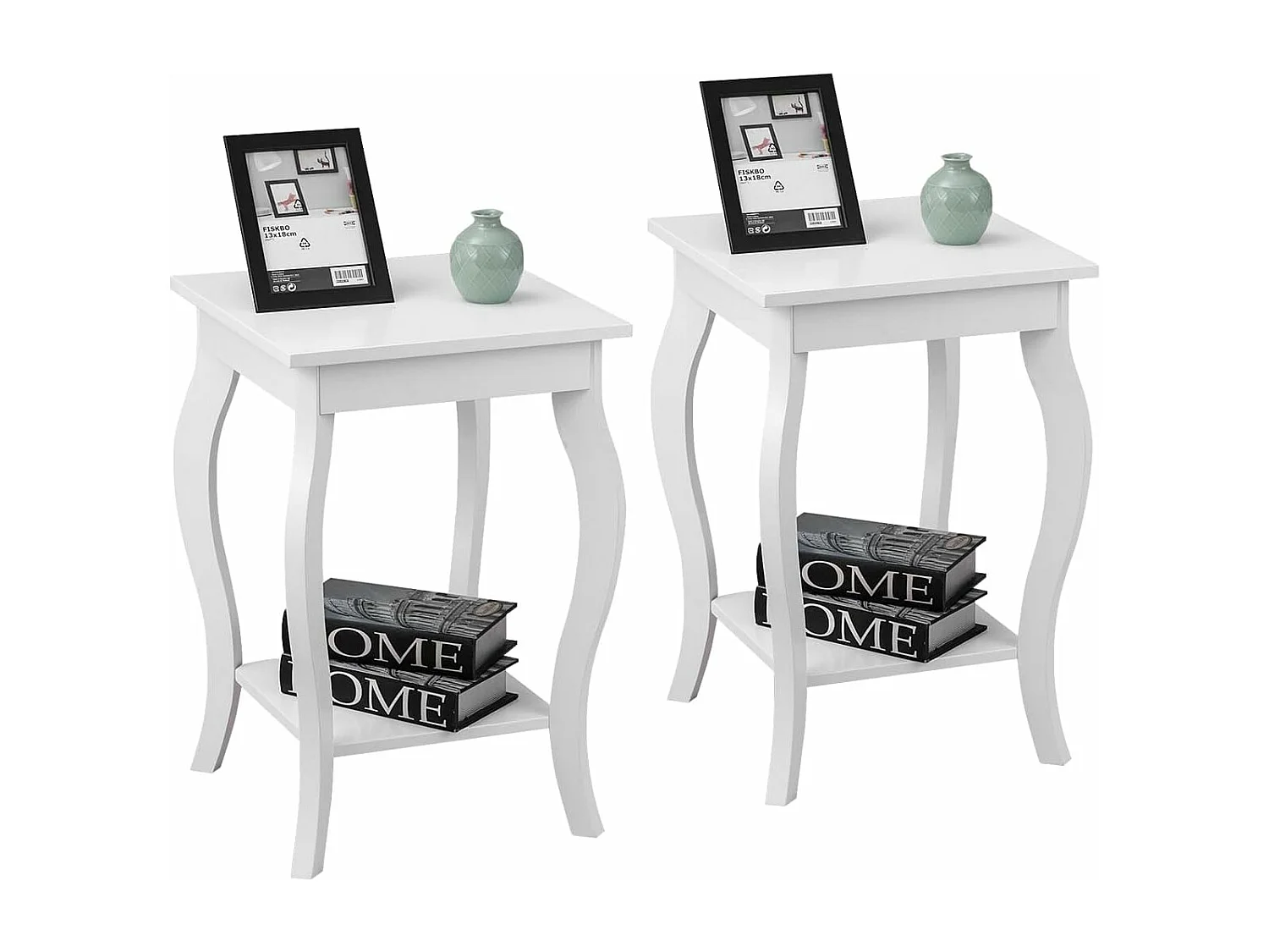 Table d'Appoint, Table de Chevet 2 Niveaux, Bout de Canapé Carré avec Patins Antidérapants pour Chambre, Salon, 40 x 40 x 60 cm, Blanc