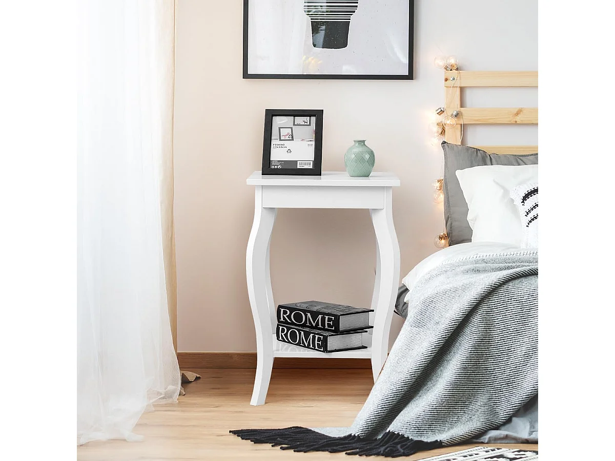 Table d'Appoint, Table de Chevet 2 Niveaux, Bout de Canapé Carré avec Patins Antidérapants pour Chambre, Salon, 40 x 40 x 60 cm, Blanc
