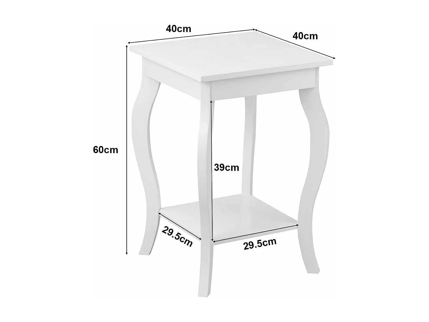 Table d'Appoint, Table de Chevet 2 Niveaux, Bout de Canapé Carré avec Patins Antidérapants pour Chambre, Salon, 40 x 40 x 60 cm, Blanc