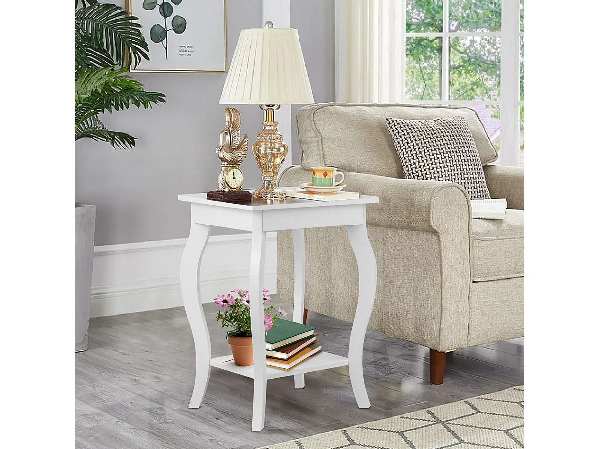 Table de Chevet Lot de 2, Bout de Canapé Carré avec Patins Antidérapants, Table d'Appoint pour Chambre, Salon, 40 x 40 x 60 cm (Blanc)