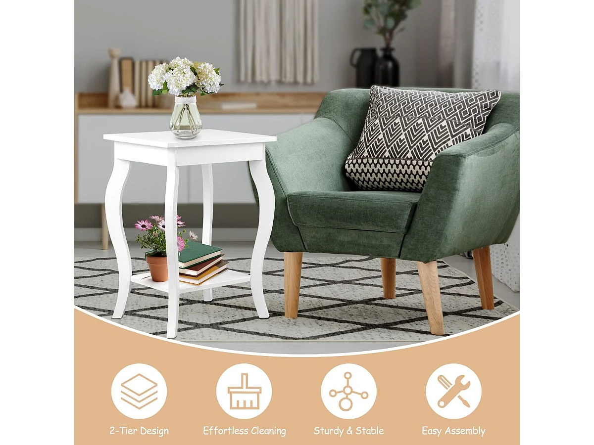 Table de Chevet Lot de 2, Bout de Canapé Carré avec Patins Antidérapants, Table d'Appoint pour Chambre, Salon, 40 x 40 x 60 cm (Blanc)