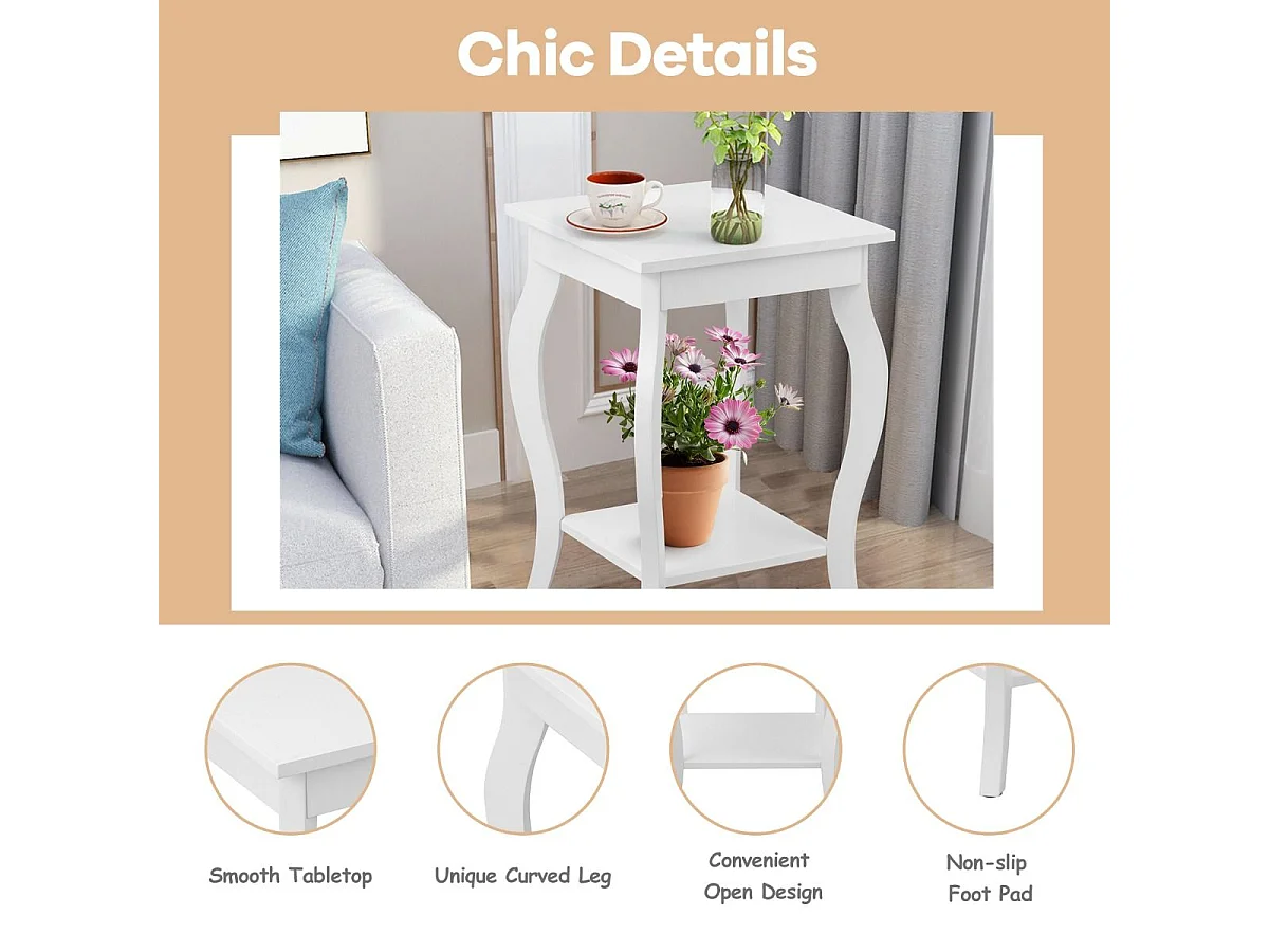 Table de Chevet Lot de 2, Bout de Canapé Carré avec Patins Antidérapants, Table d'Appoint pour Chambre, Salon, 40 x 40 x 60 cm (Blanc)