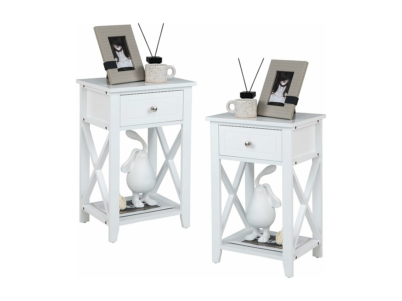 Table De Chevet Avec Tiroir Et Étagère Ouverte, Table De Nuit Table D Poignee En Metal Pour Salon Chambre Bureau Appartement 40x30x61 5cm Blanc 2