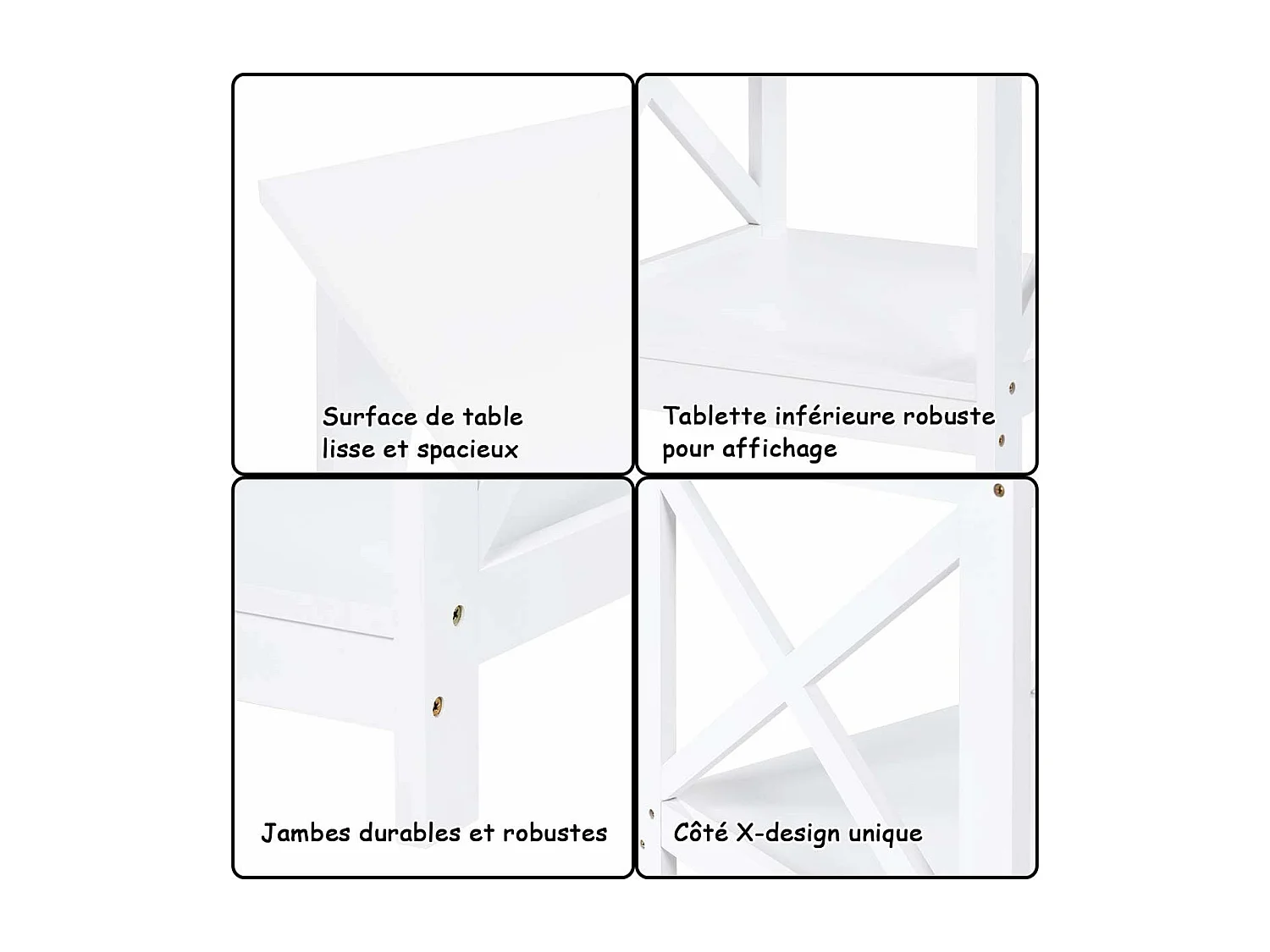 Table de Chevet avec 2 Etagères de Rangement, Style Moderne,Cadre Solide en Forme de X, 48 x 48 x 45CM Blanche pour Chambre, Bureau, Salon