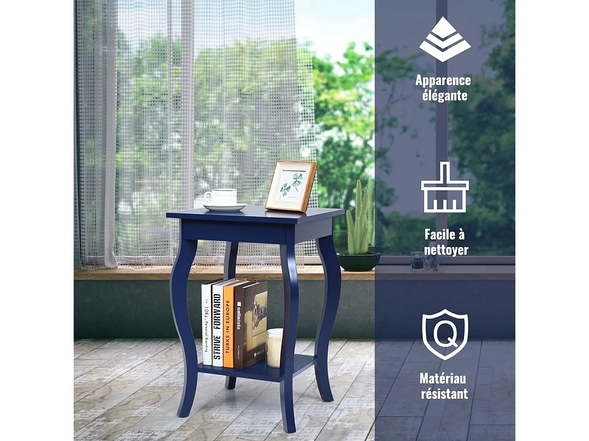 Table de Chevet, Bout de Canapé Carré avec Patins Antidérapants, Table d'Appoint pour Chambre, Salon, 40 x 40 x 60 cm (Bleu, Lot de 2)