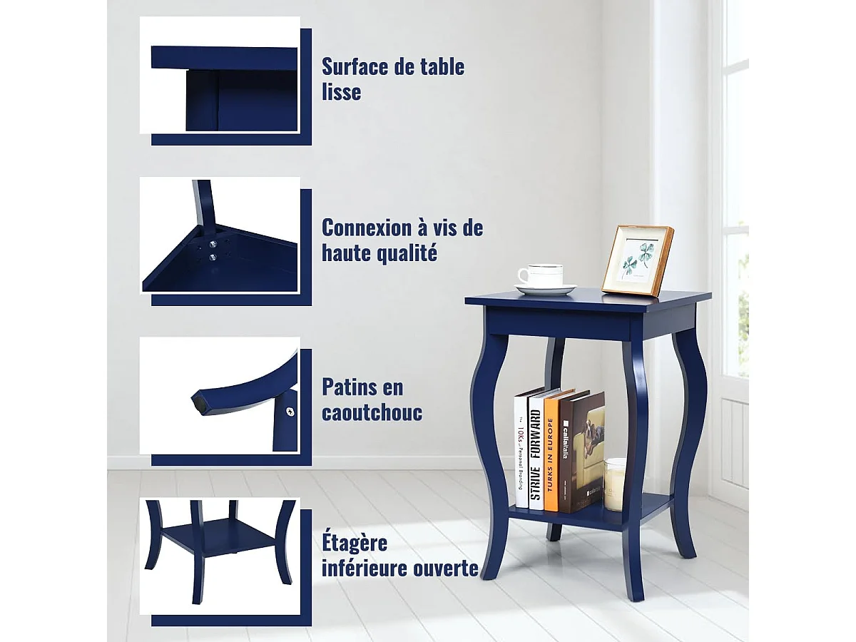 Table de Chevet, Bout de Canapé Carré avec Patins Antidérapants, Table d'Appoint pour Chambre, Salon, 40 x 40 x 60 cm (Bleu, Lot de 2)