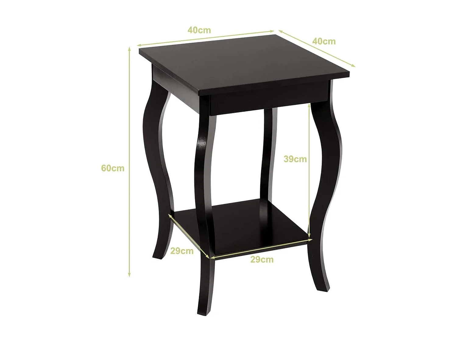 Table d'Appoint, Table de Chevet 2 Niveaux, Bout de Canapé Carré avec Patins Antidérapants pour Chambre, Salon, 40 x 40 x 60 cm, Café