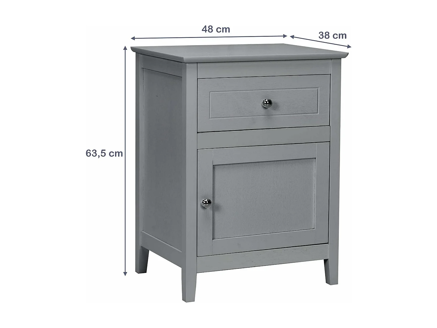 Lot de 2 Table de Chevet avec Tiroir, Table de Nuit avec Placard et Pieds en Bois Massif pour Chambre, Salon, Bureau, 48 x 38 x 63,5 cm Gris