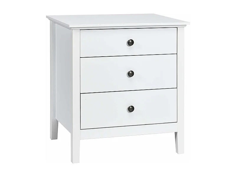 Table de Chevet à 3 Tiroirs, 60 cm x 45 cm x 66 cm, Table de Nuit avec Grand Espace Blanc
