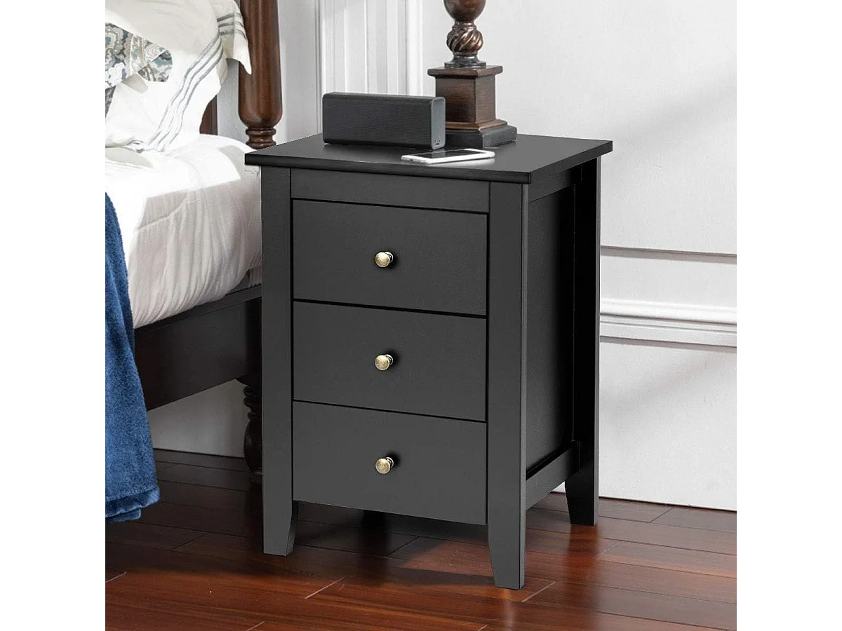 Lot de 2 Tables de Chevet, Table de Nuit avec 3 Tiroirs, Meuble de Rangement pour Chambre à Coucher, Tiroir de Rangement pour Lit, 46 x 37 x 65 cm (Noir x 2)
