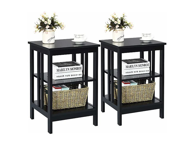 Table de Chevet Lot de 2, Table d'Appoint Chevet pour Chambre, Salon, 40x40x61cm (Noir)