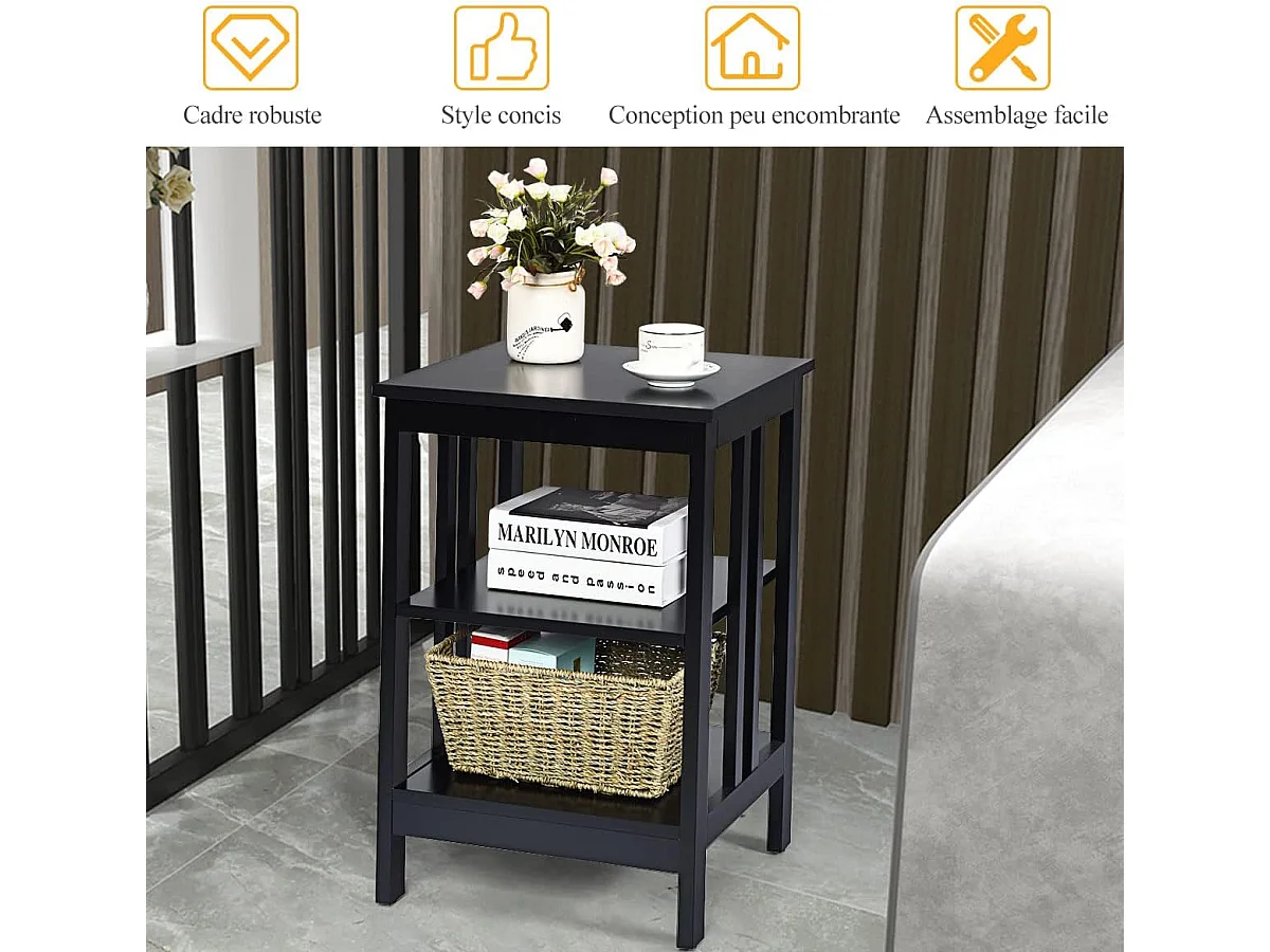 Table de Chevet Lot de 2, Table d'Appoint Chevet pour Chambre, Salon, 40x40x61cm (Noir)