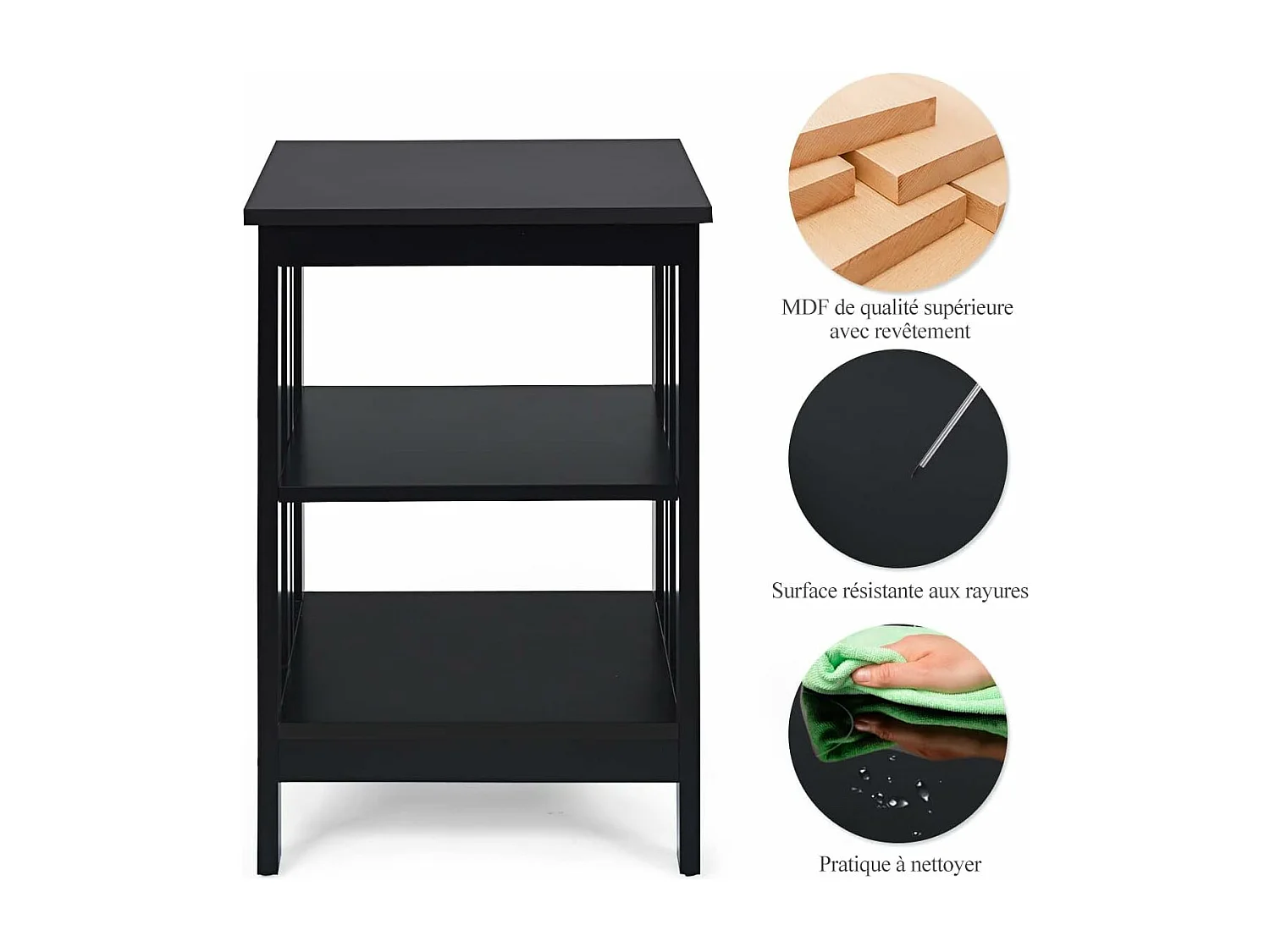 Table de Chevet Lot de 2, Table d'Appoint Chevet pour Chambre, Salon, 40x40x61cm (Noir)