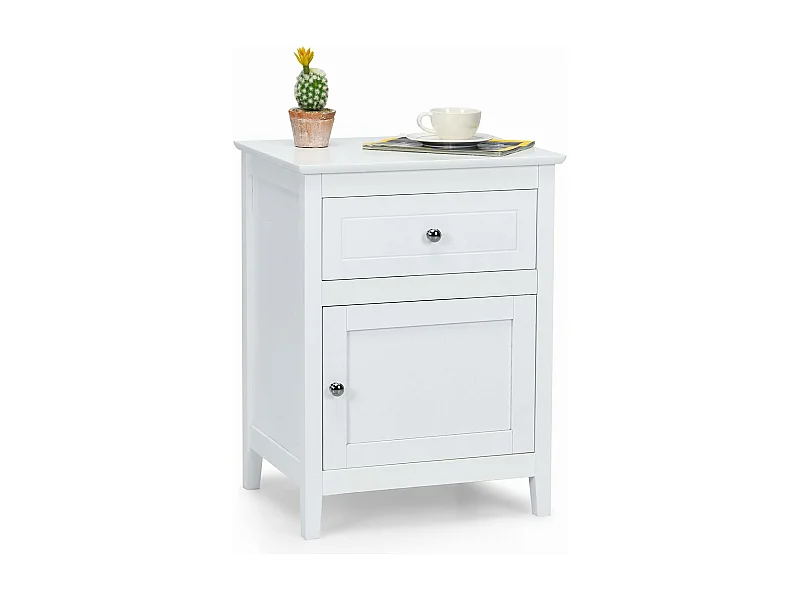 Table de Chevet avec Tiroir et Grand Placard, 48 x 38 x 63,5 CM (L×l×H), Table de Nuit avec Pieds en Bois Massif Gris