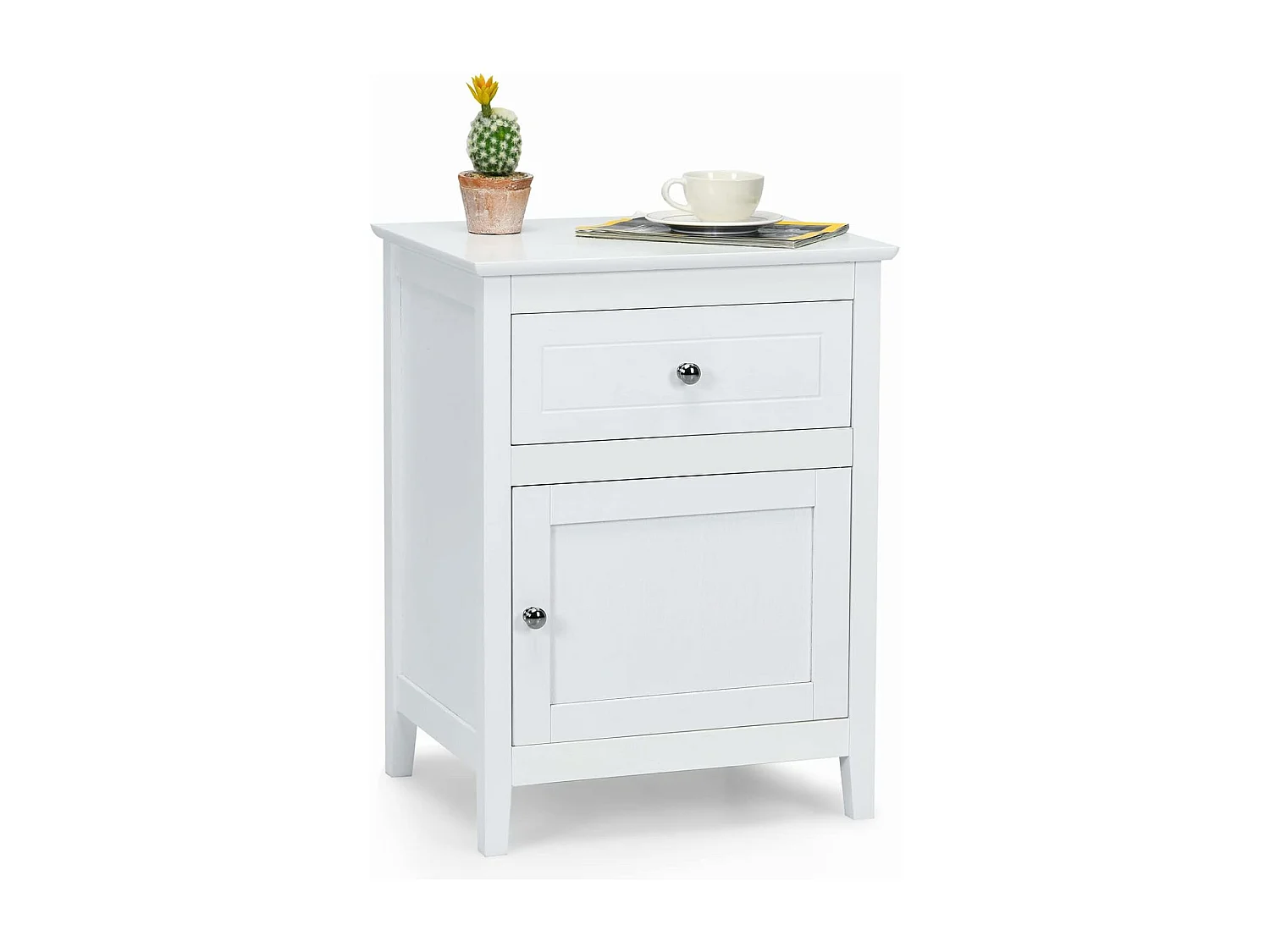 Table de Chevet avec Tiroir et Grand Placard, 48 x 38 x 63,5 CM (L×l×H), Table de Nuit avec Pieds en Bois Massif Gris