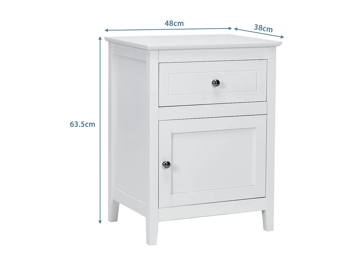 Table de Chevet avec Tiroir et Grand Placard, 48 x 38 x 63,5 CM (L×l×H), Table de Nuit avec Pieds en Bois Massif Gris