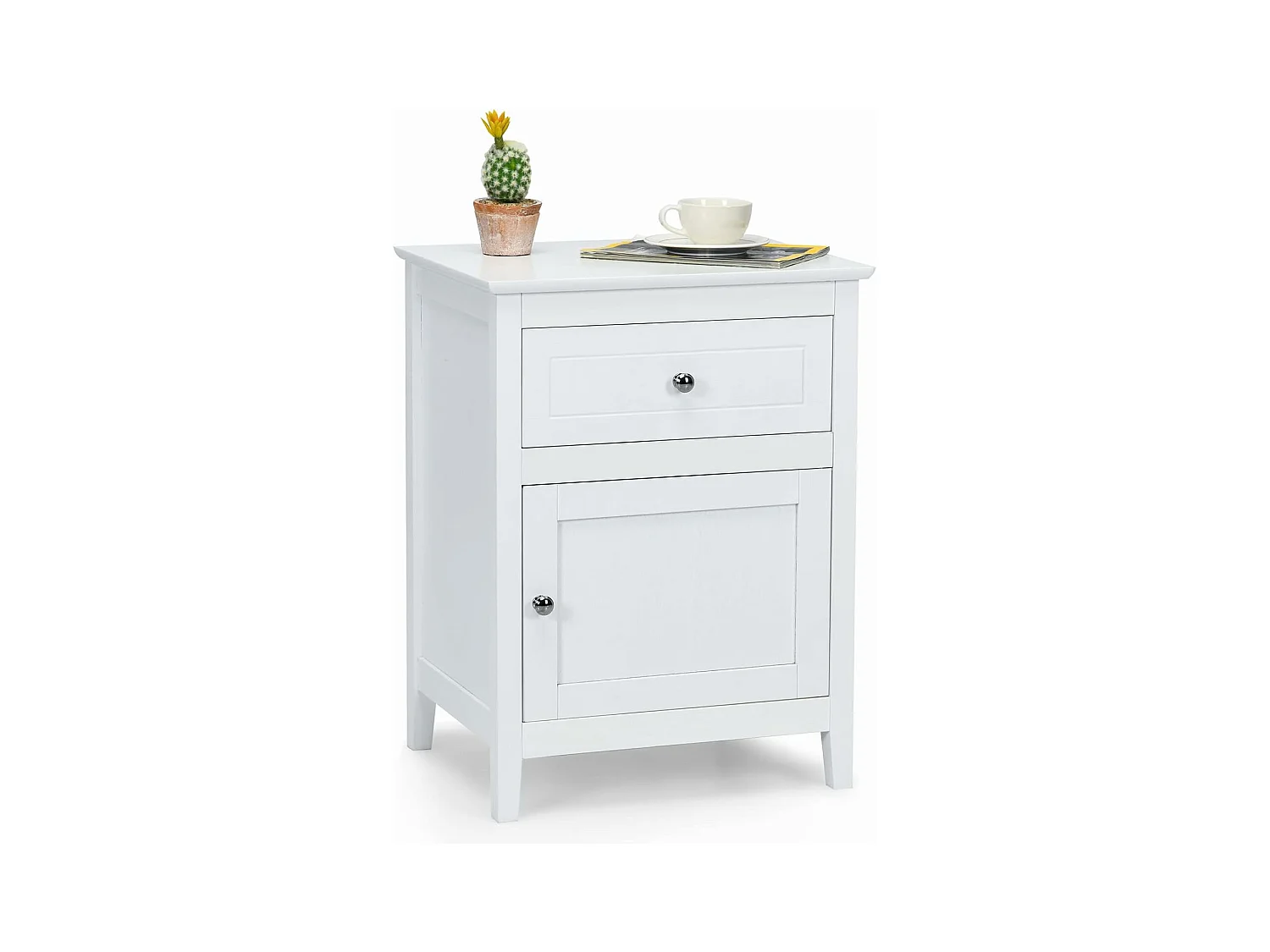 Table de Chevet avec Tiroir et Grand Placard, 48 x 38 x 63,5 CM (L×l×H), Table de Nuit avec Pieds en Bois Massif Gris