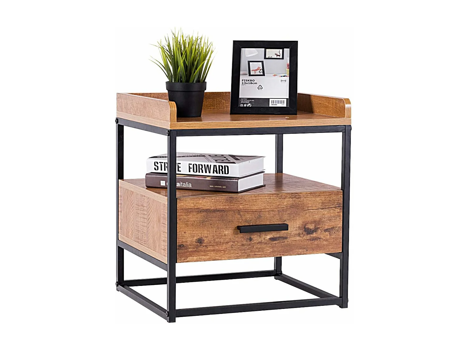 Table de Chevet à 2 Etagères Bout de Canapé avec 1 Tiroir de Rangement en Bois 45x40x49CM Style Moderne pour Salon,Chambre