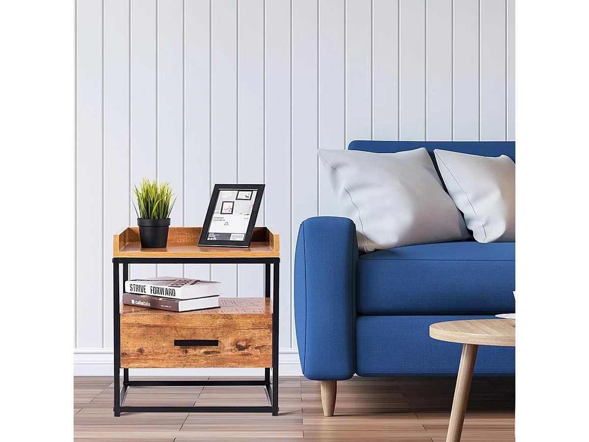 Table de Chevet à 2 Etagères Bout de Canapé avec 1 Tiroir de Rangement en Bois 45x40x49CM Style Moderne pour Salon,Chambre