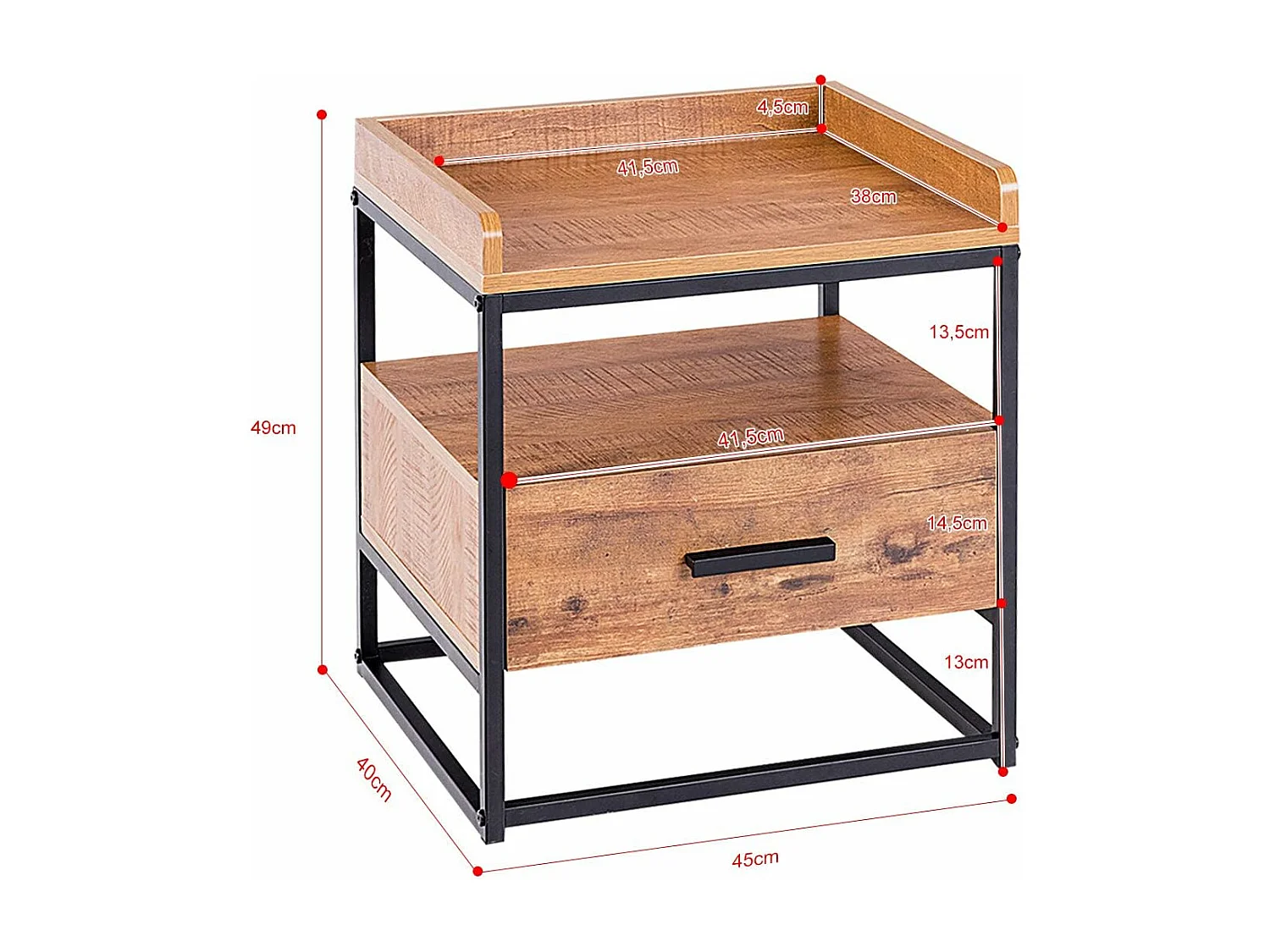 Table de Chevet à 2 Etagères Bout de Canapé avec 1 Tiroir de Rangement en Bois 45x40x49CM Style Moderne pour Salon,Chambre