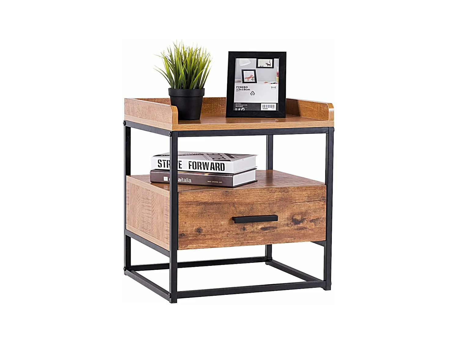 Table de Chevet à 2 Etagères Bout de Canapé avec 1 Tiroir de Rangement en Bois 45x40x49CM Style Moderne pour Salon,Chambre