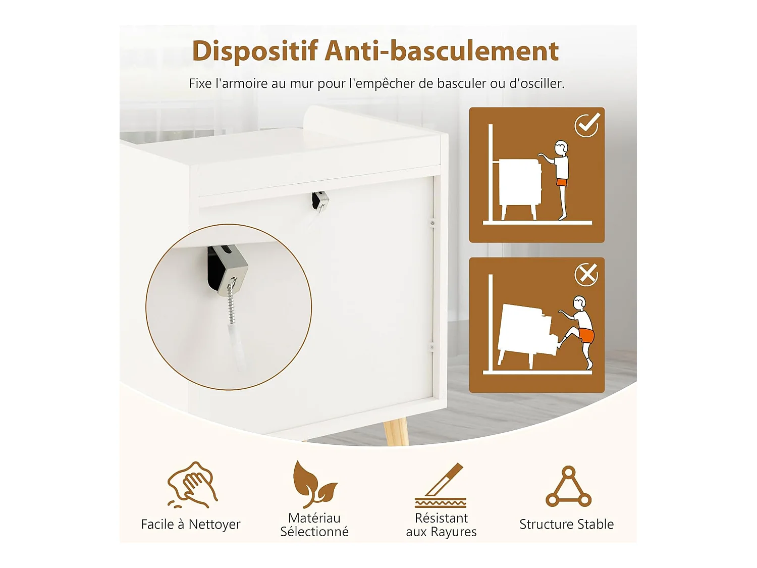 Commode 3 Tiroirs, Commode Chambre Adulte Pieds en Bois Massif, Poignée Noir Design, Tiroir en Rotin Bohème, Petite Commode Scandinave, Blanc (3 Tiroirs)