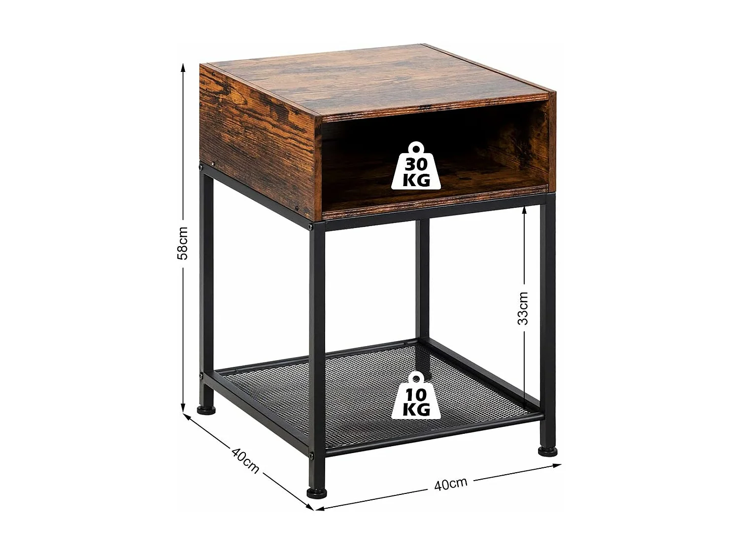 Table de Chevet Table de NuitAmarture Métallique Table d'Appoint avec 1 Etagère de Rangement