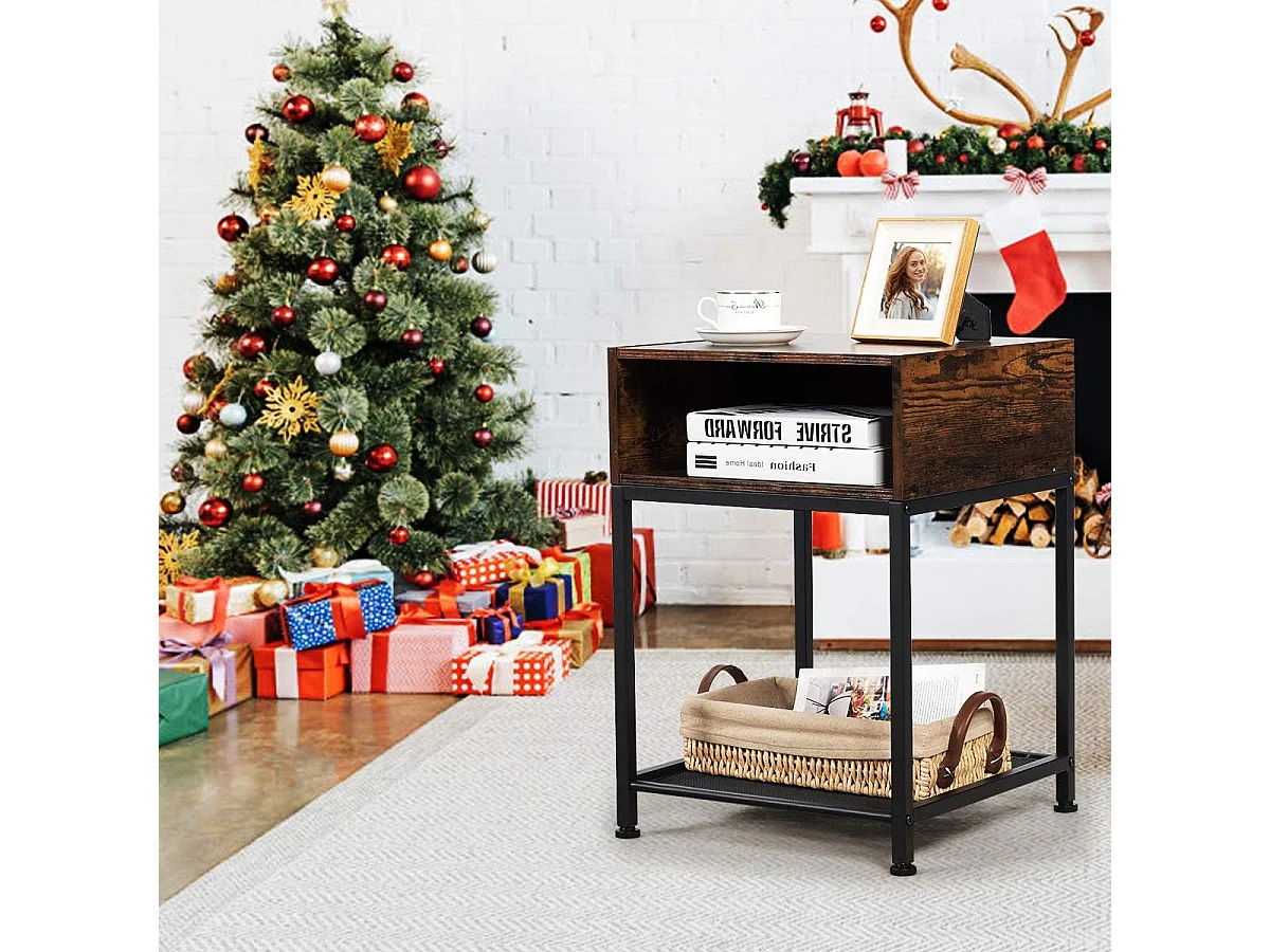 Table de Chevet Table de NuitAmarture Métallique Table d'Appoint avec 1 Etagère de Rangement