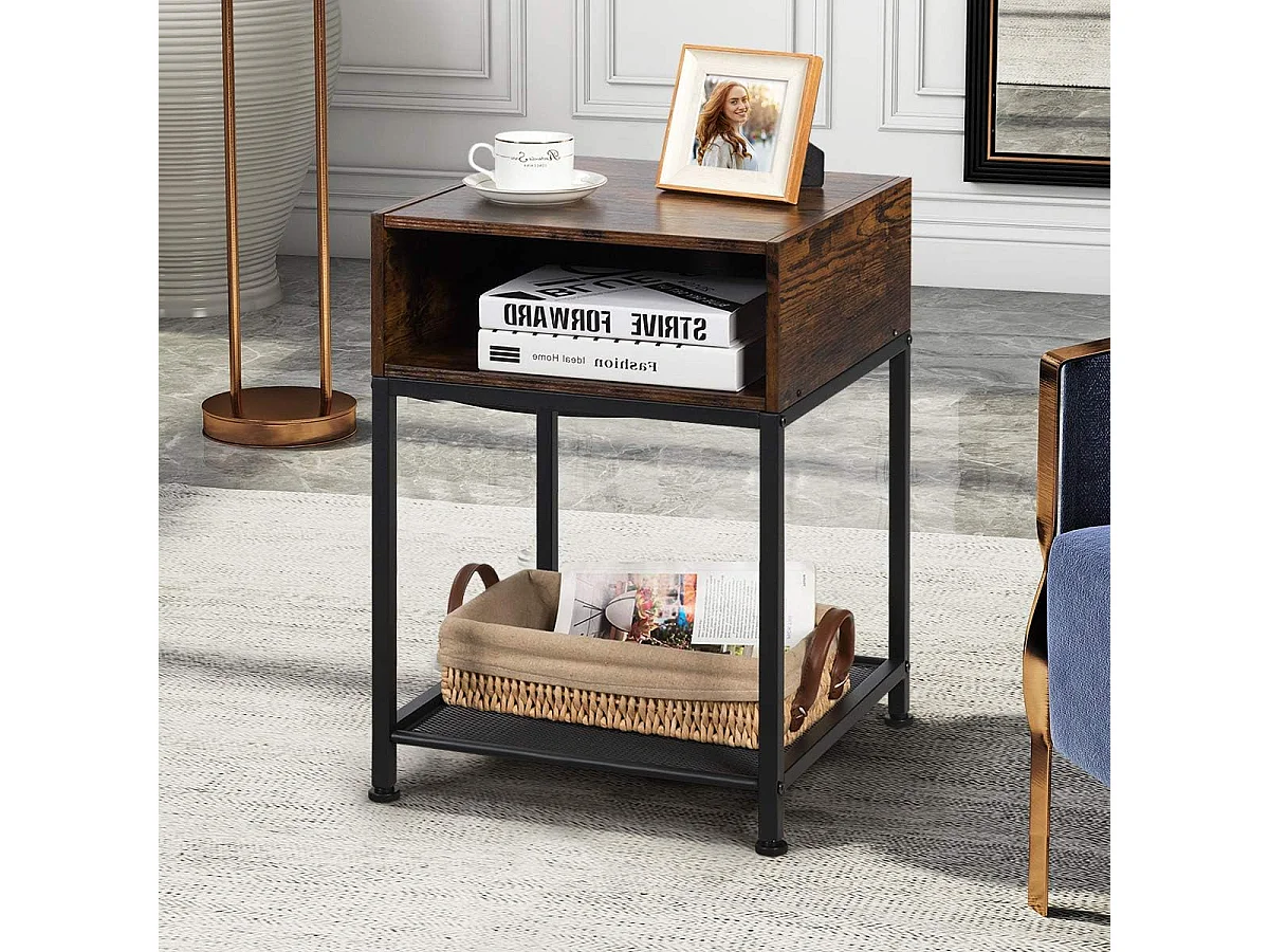 Table de Chevet Table de NuitAmarture Métallique Table d'Appoint avec 1 Etagère de Rangement
