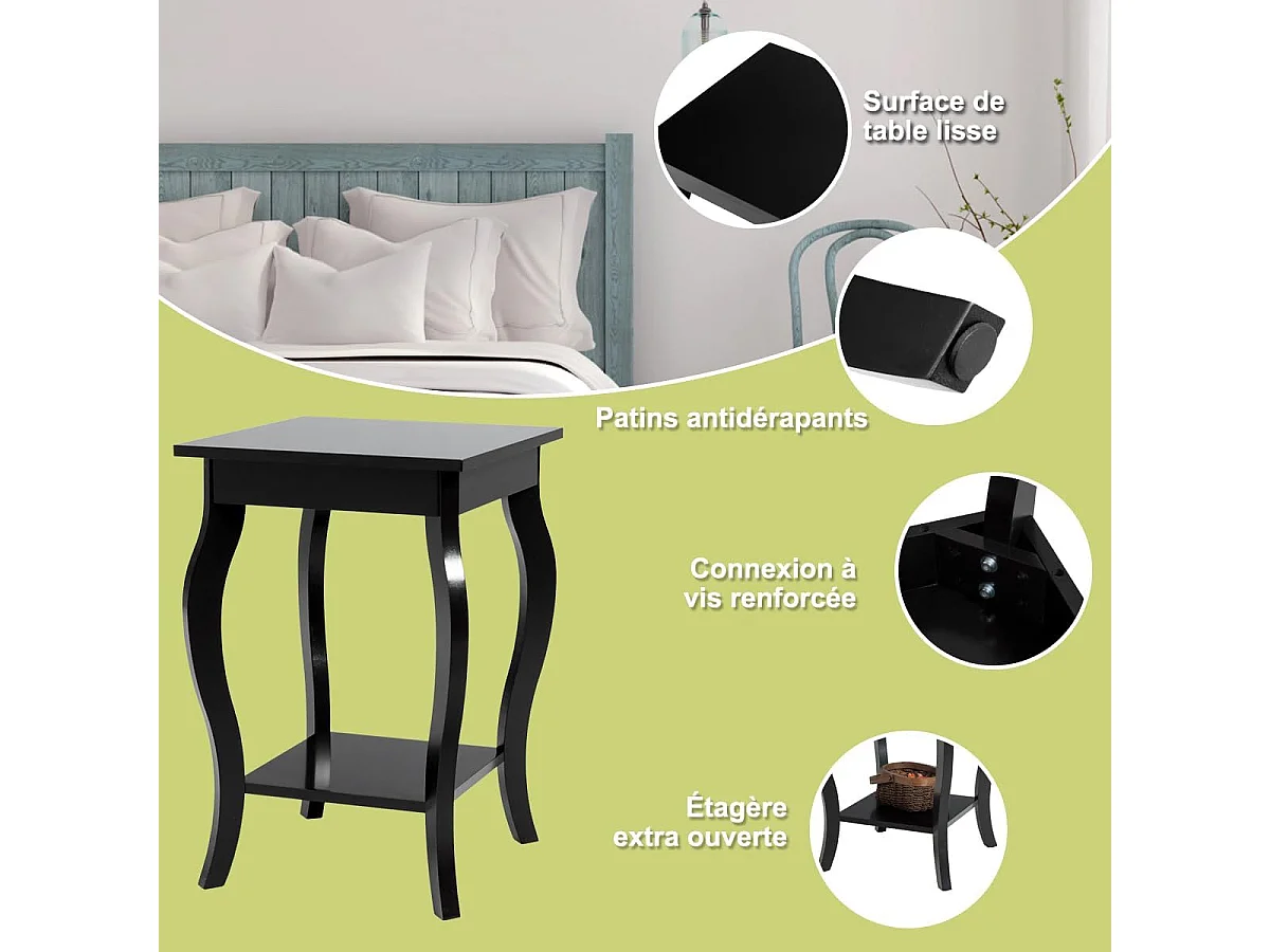 Table de Chevet, Bout de Canapé Carré avec Patins Antidérapants, Table d'Appoint pour Chambre, Salon, 40 x 40 x 60 cm (Noir, Lot de 2)