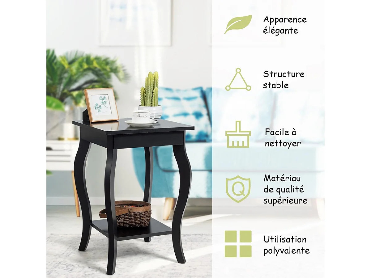 Table de Chevet, Bout de Canapé Carré avec Patins Antidérapants, Table d'Appoint pour Chambre, Salon, 40 x 40 x 60 cm (Noir, Lot de 2)