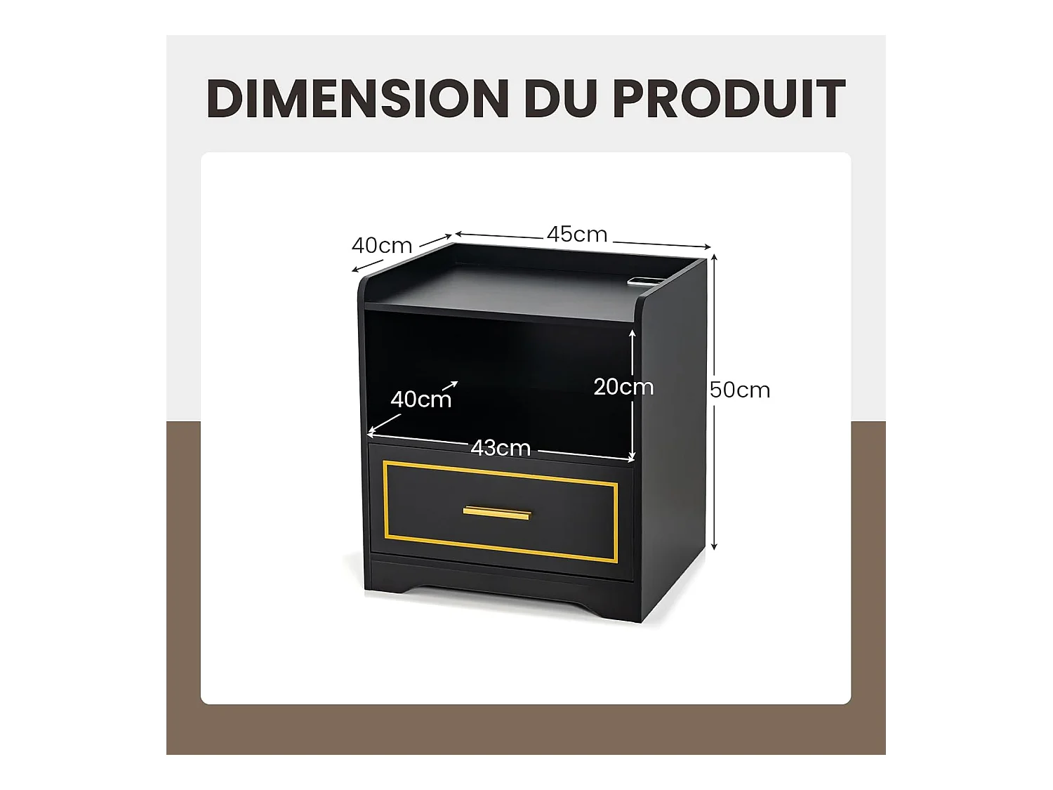 Lot de 2 Table de Chevet LED avec 1 Port USB et 1 Port type-C, Table de Nuit Lumineuse 3 Couleurs Réglables avec Compartiment, Capteur Intelligent, 45 x 40 x 50 cm (Noir)