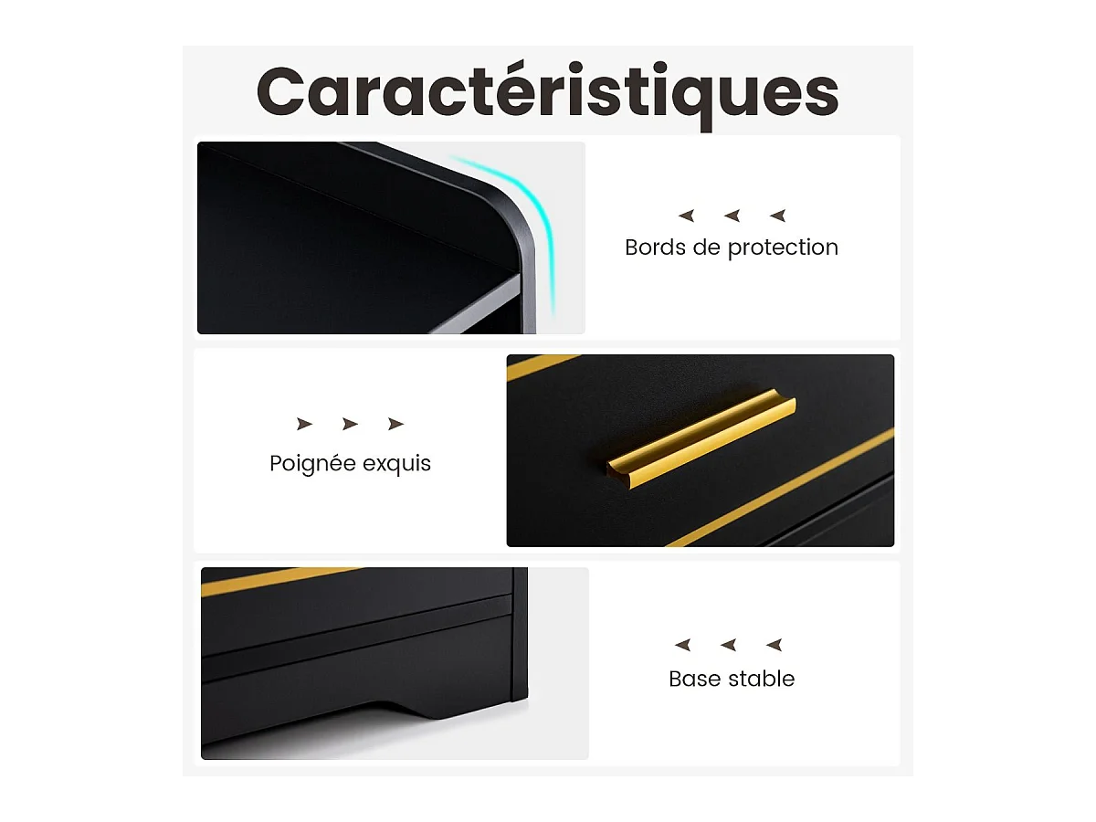 Lot de 2 Table de Chevet LED avec 1 Port USB et 1 Port type-C, Table de Nuit Lumineuse 3 Couleurs Réglables avec Compartiment, Capteur Intelligent, 45 x 40 x 50 cm (Noir)