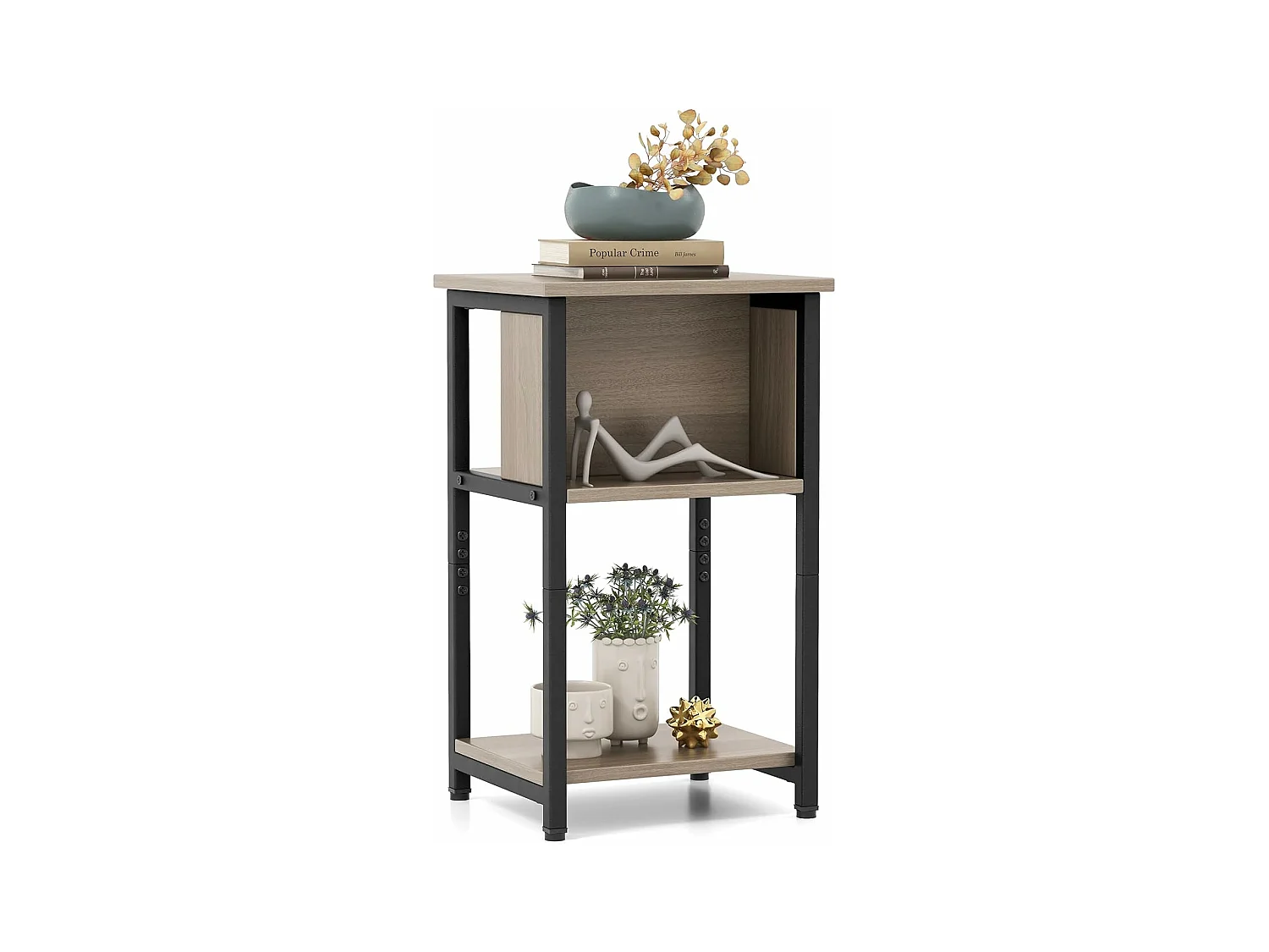 1 Table de Chevet, Table d'Appoint Compacte 3 Niveaux, 2 Compartiments, Table de Nuit Étroite pour Petits Espaces, Chambre à Coucher, Salon, 34 x 30 x 58,5 cm (1)