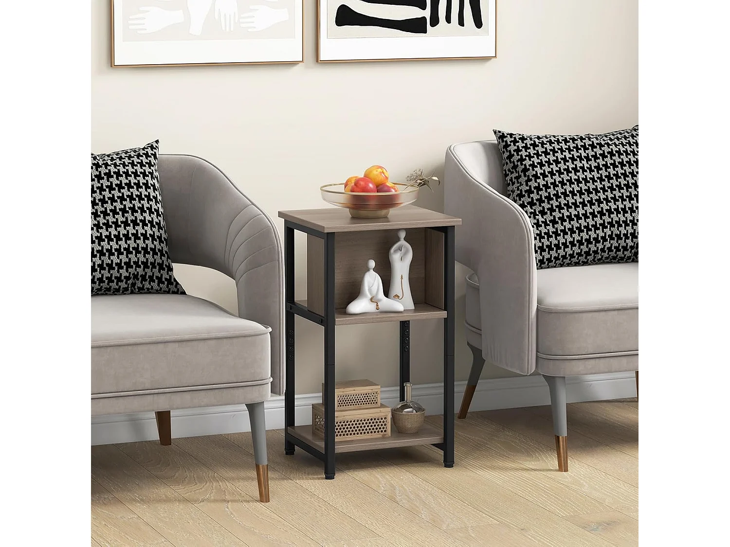 1 Table de Chevet, Table d'Appoint Compacte 3 Niveaux, 2 Compartiments, Table de Nuit Étroite pour Petits Espaces, Chambre à Coucher, Salon, 34 x 30 x 58,5 cm (1)