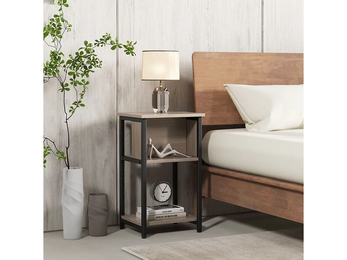 1 Table de Chevet, Table d'Appoint Compacte 3 Niveaux, 2 Compartiments, Table de Nuit Étroite pour Petits Espaces, Chambre à Coucher, Salon, 34 x 30 x 58,5 cm (1)