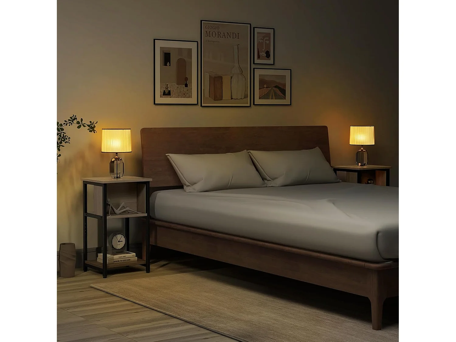 1 Table de Chevet, Table d'Appoint Compacte 3 Niveaux, 2 Compartiments, Table de Nuit Étroite pour Petits Espaces, Chambre à Coucher, Salon, 34 x 30 x 58,5 cm (1)