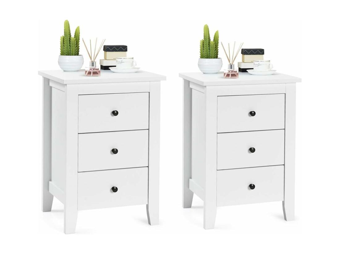 vente unique Table de Chevet Lot de 2 avec 3 Tiroirs Table de Nuit Moderne pour Chambre à Coucher Bout de Canapé pour Salon 46 x 37 x 65 cm Blanc