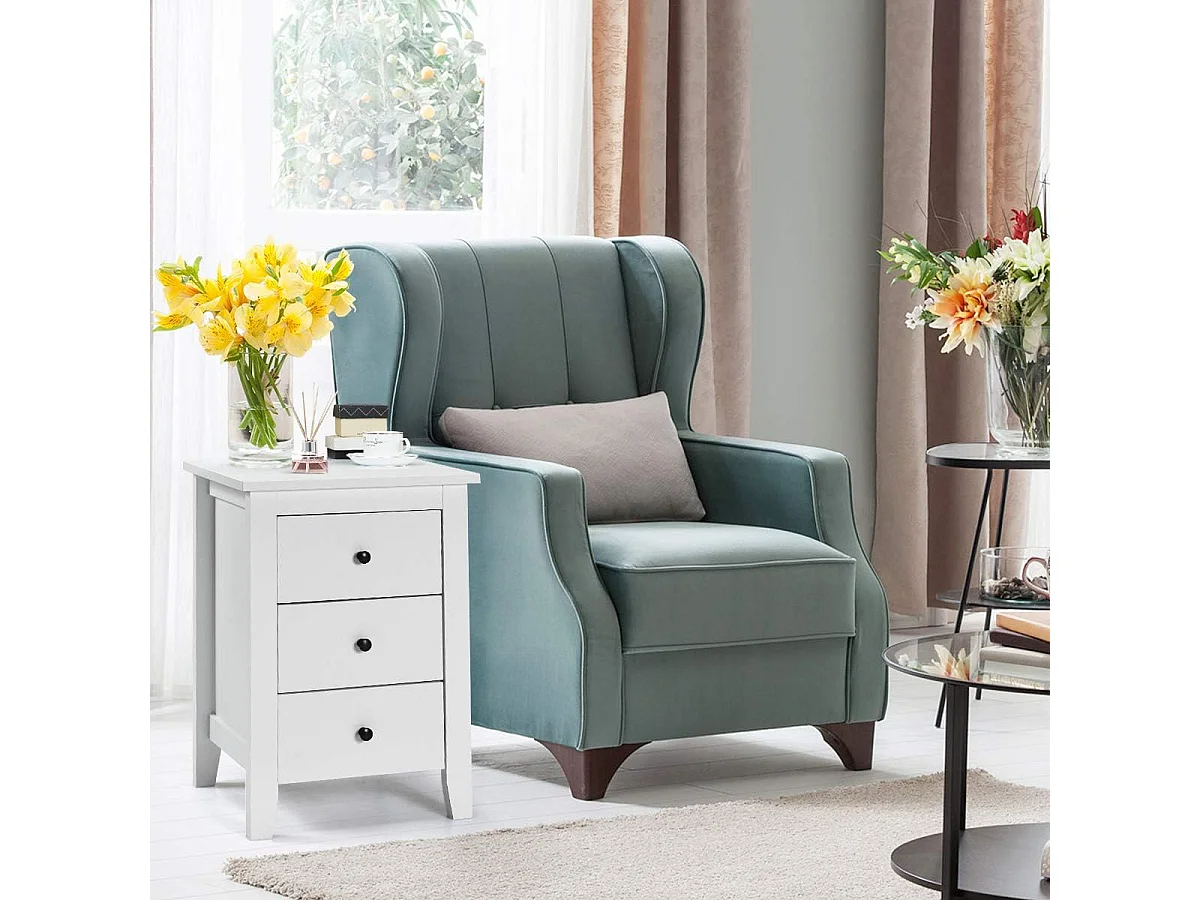 Table de Chevet Lot de 2 avec 3 Tiroirs, Table de Nuit Moderne pour Chambre à Coucher, Bout de Canapé pour Salon, 46 x 37 x 65 cm, Blanc