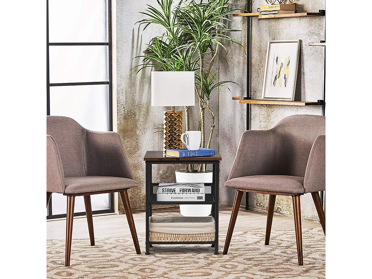 Table de Chevet Table de Nuit de Style Industriel,Amarture Métallique à 3 Niveaux 2 Etagères Réglables,Table d'Appoint pour Chambre et Salon