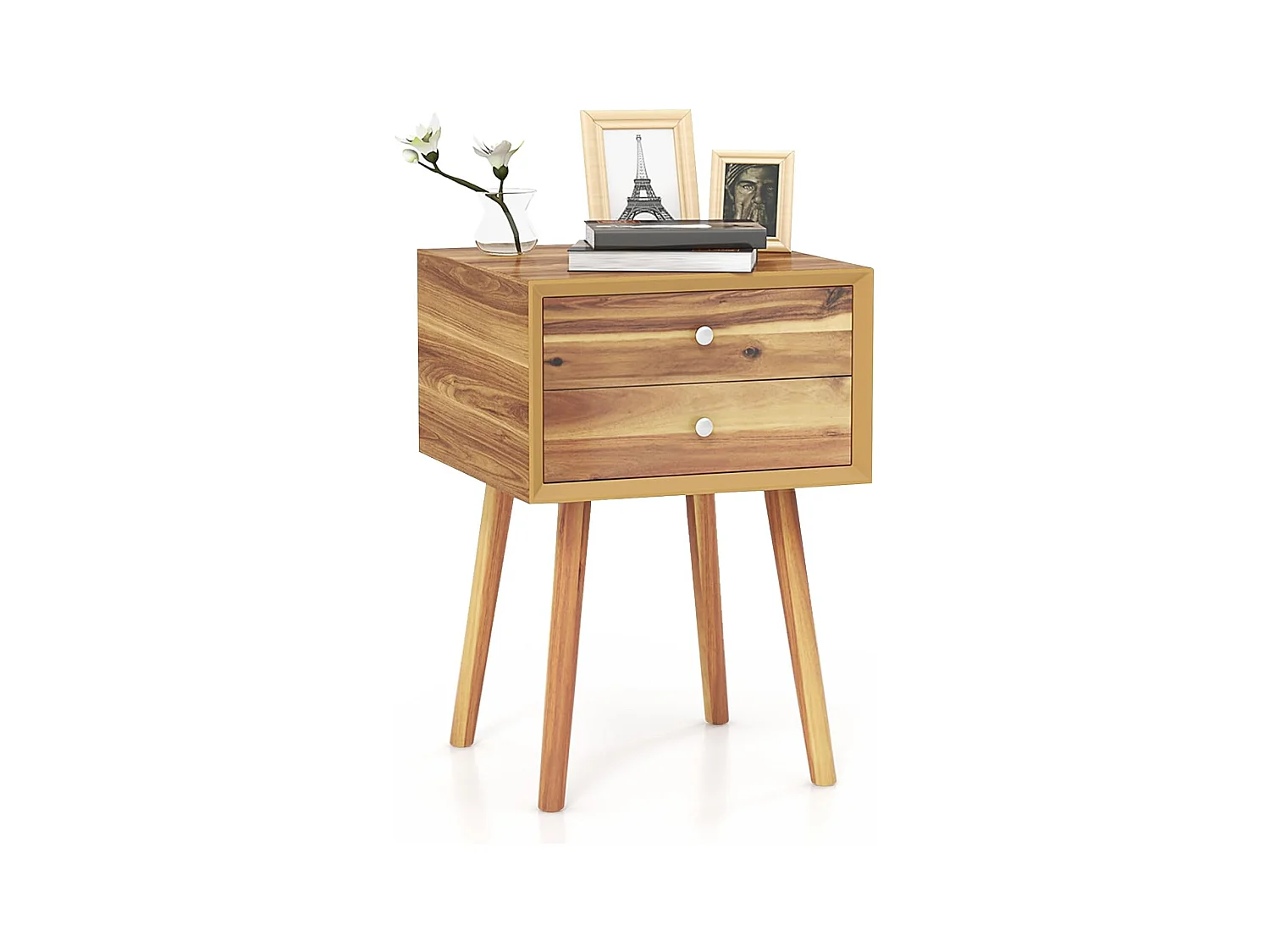 Table de Chevet avec 2 Tiroirs, Table de Nuit Scandinave en Bois pour Salon, Chambre, Couloir, Bureau, 40 x 40 x 59,5 cm（Marron Rustique)