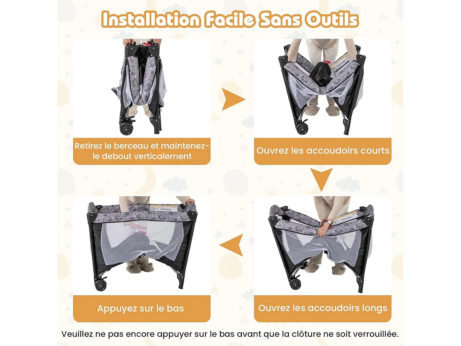 4 en 1 Lit Parapluie Bébé avec Matelas & Table à Langer, Lit Bébé avec 3 Jouets Mignons & Boîte à Musique, Sac de Transport, 102x72cm, Charge 9kg, Gris