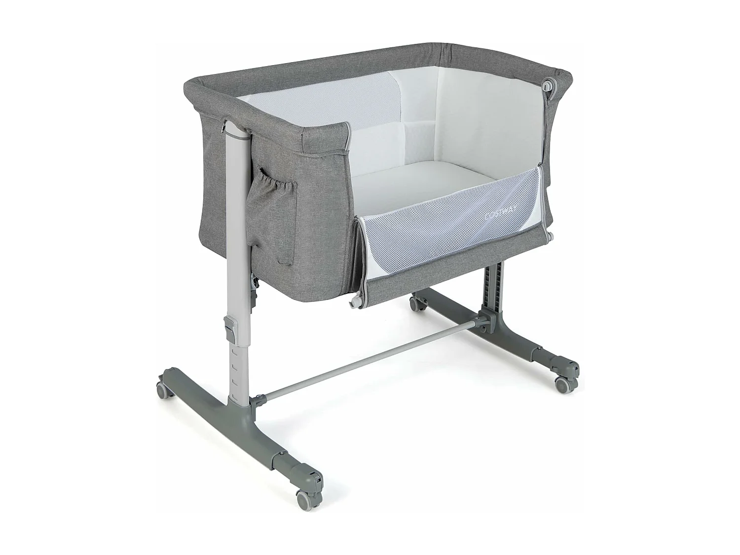 Lit Cododo Bébé 3 en 1 avec Hauteur Réglable 5 Niveaux, Lit Berceau Inclinaison de 10° avec Matelas Confortable,Maille Respirante,Charge 9KG,Sac de Voyage pour Bébé 0-5 Mois, Gris Clair