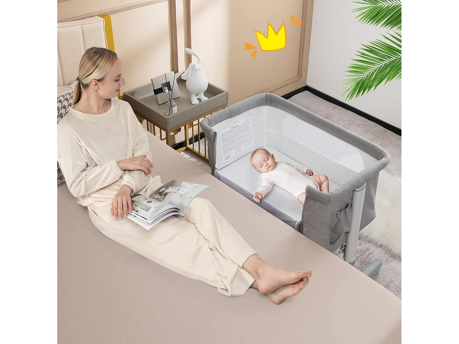 Lit Cododo Bébé 3 en 1 avec Hauteur Réglable 5 Niveaux, Lit Berceau Inclinaison de 10° avec Matelas Confortable,Maille Respirante,Charge 9KG,Sac de Voyage pour Bébé 0-5 Mois, Gris Clair