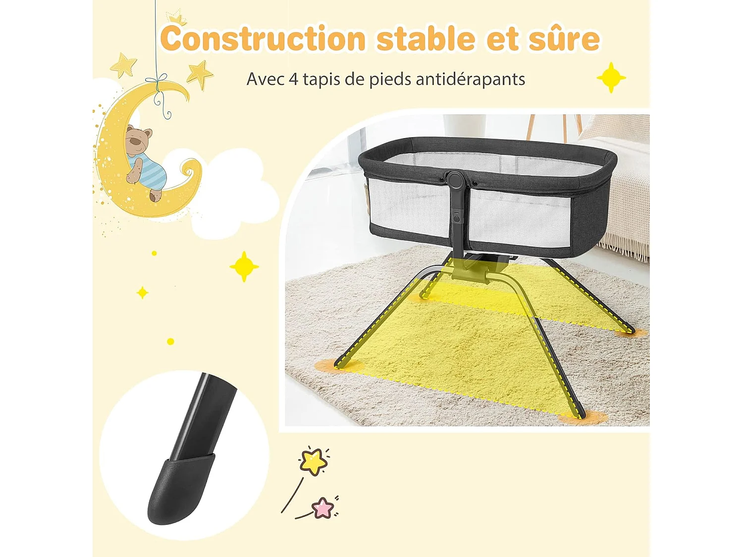 Berceau Bébé Pliable avec Matelas,Sac de Transport Mode Berçant et Stationnaire Inclinaison Réglable 9Kg Housse en Tissu