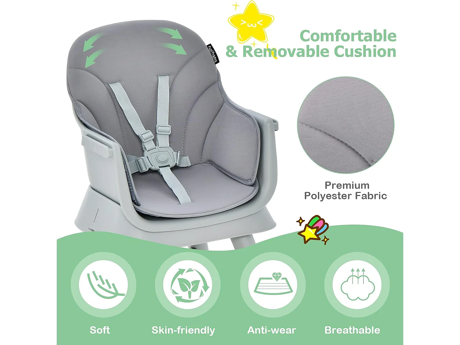 Chaise Haute Bébé Evolutive 6 en 1 avec Plateau Blocs de Construction Amovible Harnais à 5 Points,Charge 25kg,6-36 Mois Gris