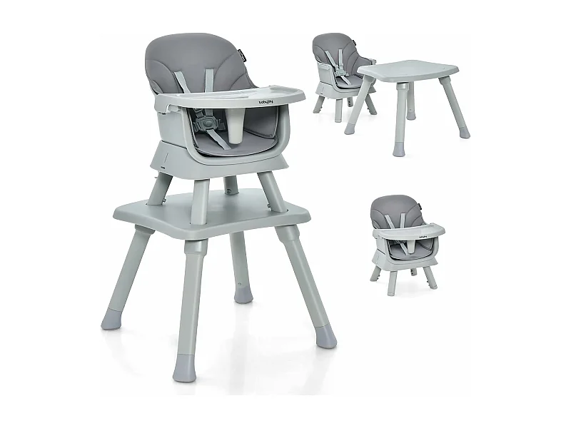 Chaise Haute Bébé Evolutive 6 en 1 avec Plateau Blocs de Construction Amovible Harnais à 5 Points,Charge 25kg,6-36 Mois Gris