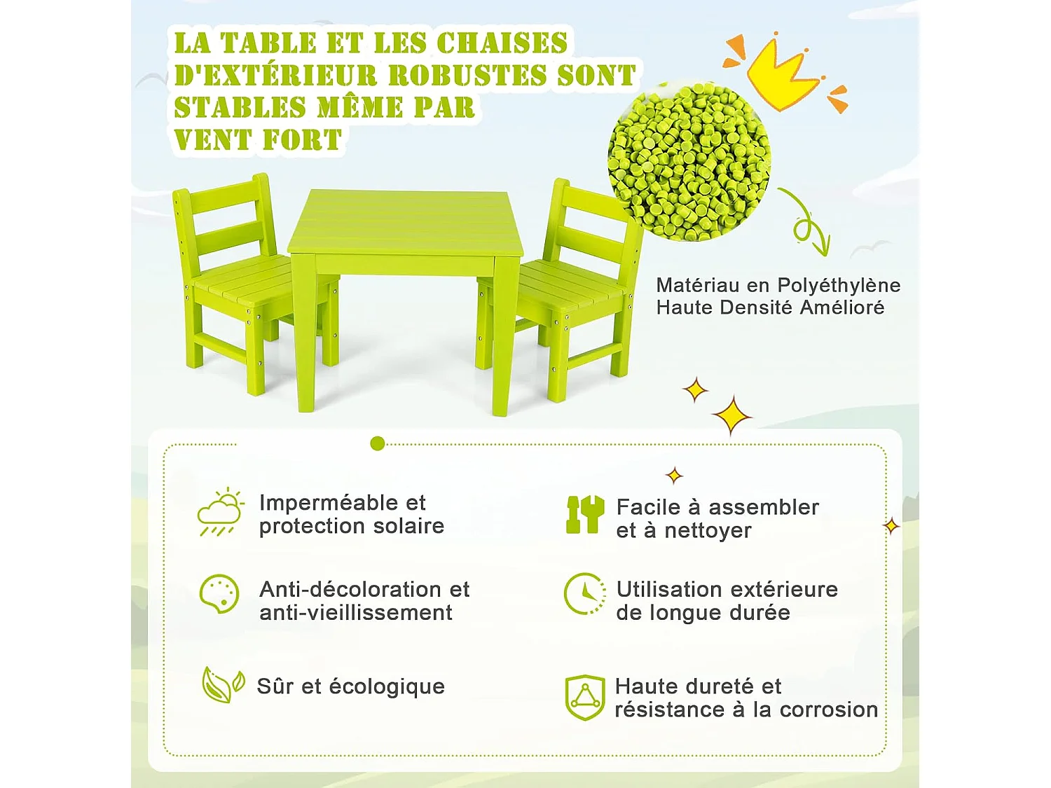 Lot de 2 Chaises pour Enfants en Plastique PE - 34 x 33 x 57 cm (L x l x H) Vert